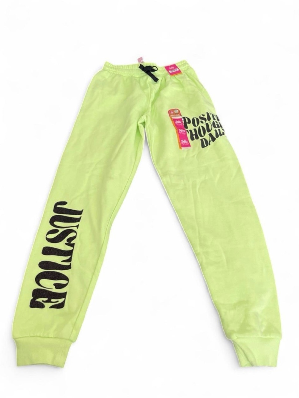 Justice Neon Green Jogger Sweatpants with Black Logo
